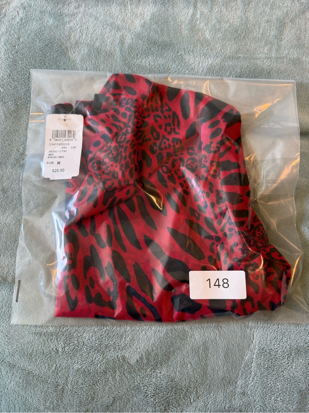 Windsor Red & Black Animal-Print Sheer Mock-Neck Long Sleeve Top - Picture 6 of 6